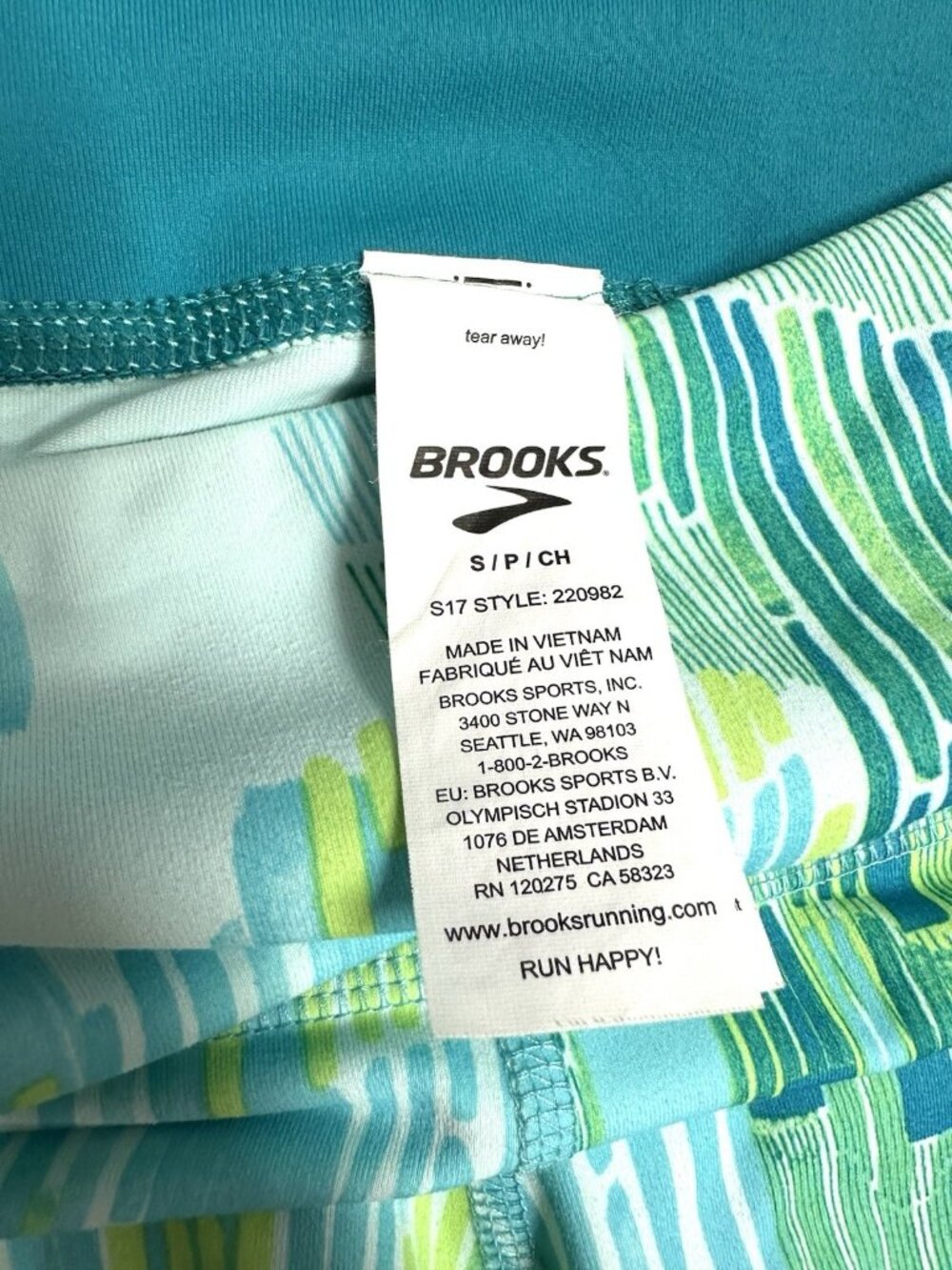 Brooks Running Capri Leggings Womens Size S Teal Lime Green Abstract Crop Pants - Picture 5 of 7